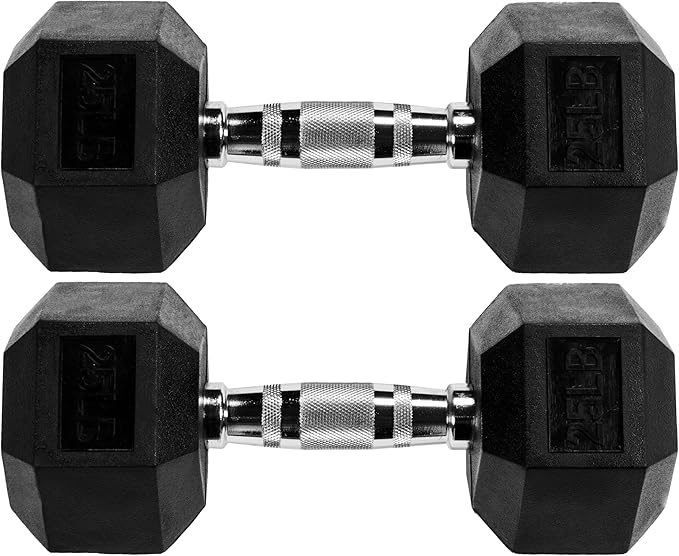 Signature Fitness Premium Rubber Encased Hex Dumbbell, Pairs