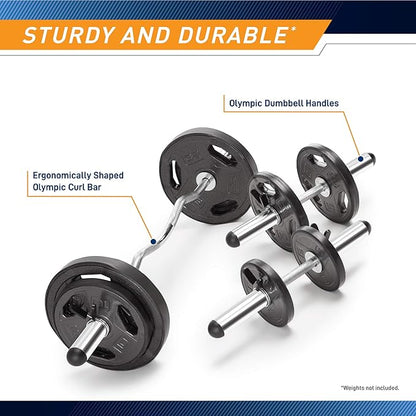 Marcy Hollow Curl Bar and Dumbbell Handle Set with Spring Collars