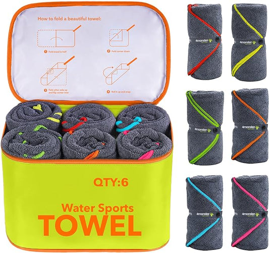 4Monster 4 Pack Microfiber Camping Towel Quick Dry,Super Absorbent Travel Towel Portable Swimming Towel with Waterproof Towel Bag, Lightweight Boat Towel for RV Sport Gym Beach Pool Family Trip