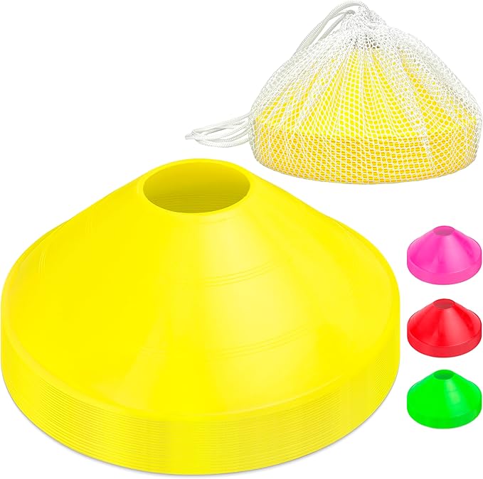 GoSports Premium Sports Cones for Agility Training and Drills - 20 Pack with Tote - Orange, Green, Pink, Yellow, or Red