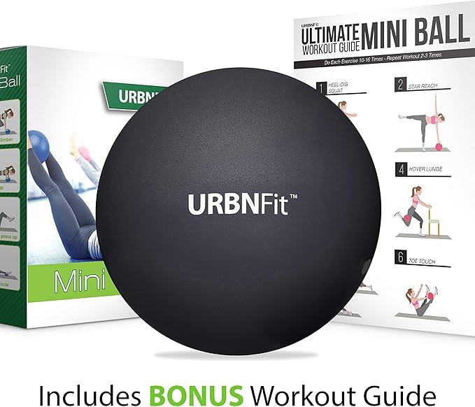 URBNFit Small Exercise Ball - 9-inch Mini Pilates Ball with Fitness Guide for Yoga, Barre, Physical Therapy, Stretching & Core Stability Workout