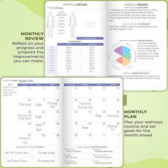 Clever Fox Fitness & Food Journal – Nutrition & Workout Planner for Women & Men – Diet & Gym Exercise Log Book with Calendars, Diet & Training Trackers - Undated, A5 Size, Hardcover (Apple Green)