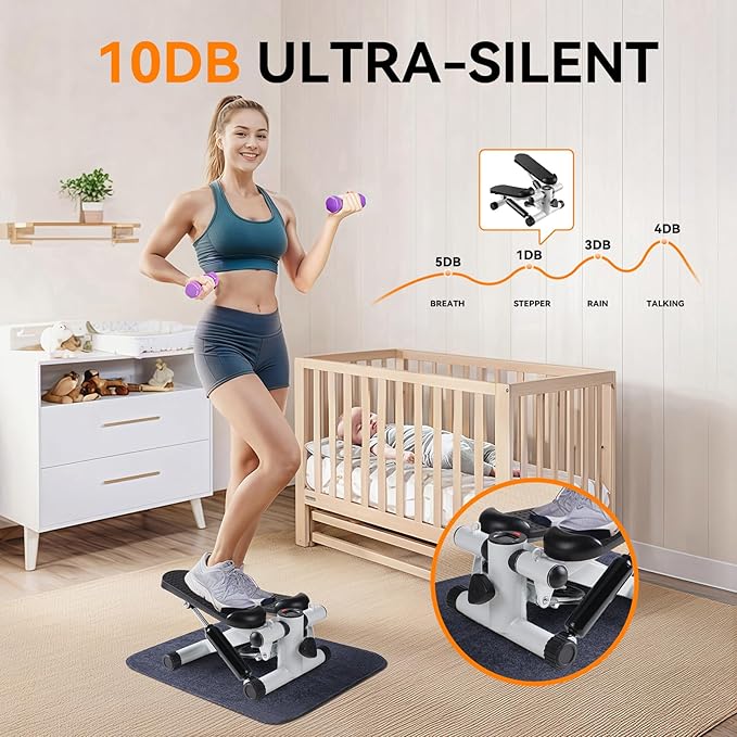 Steppers for Exercise at Home, Adjustable Height Mini Stair Stepper with Resistance Bands,Twist Stepper with 350lbs Loading Capacity, Exercise Equipment for Full Body Workout