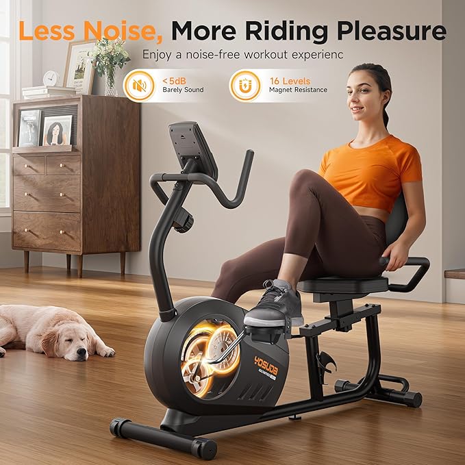 YOSUDA PRO Recumbent Exercise Bike for Home Use with Resistance Bands-Recumbent Bike with Smart Workout APP, Comfortable Seat, Pulse Sensor & 16-level Resistance