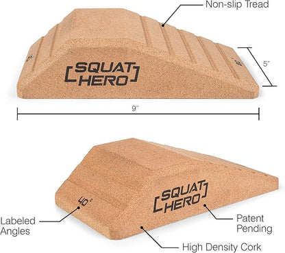 Squat Hero, Cork Squat Wedge Block, Perfect for Knees Over Toes and Full Depth Squat Training, Patent Pending Non-Slip Slant Board, Deadlift Wedge, Calf Stretcher, Quantity 2