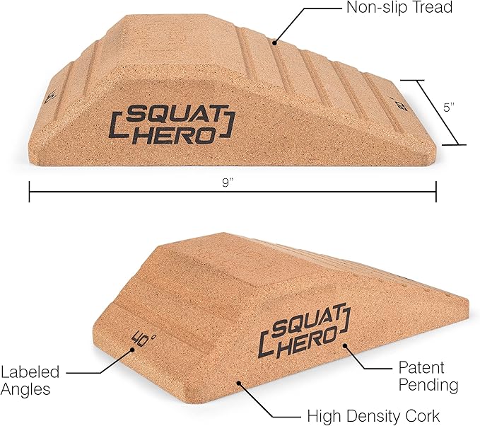 Squat Hero, Cork Squat Wedge Block, Perfect for Knees Over Toes and Full Depth Squat Training, Patent Pending Non-Slip Slant Board, Deadlift Wedge, Calf Stretcher, Quantity 2