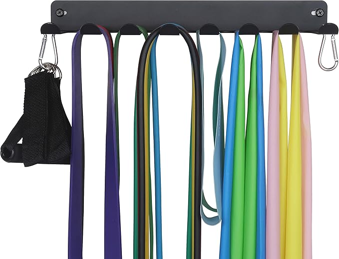 Gym Storage Rack Resistance Band Rack Wall Mount Barbell Rack Heavy Duty Home Gym Storage Rack for Gym Equipment, Exercise Bands, Lifting Belts and Jump Ropes, Gym Accessories