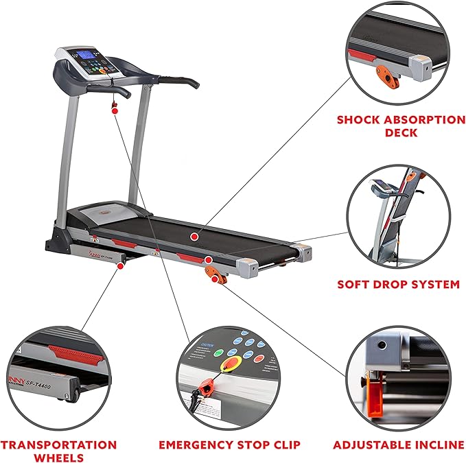 Sunny Health & Fitness Premium Folding Incline Treadmill with Pulse Sensors, One-Touch Speed Buttons, Shock Absorption, Optional Bluetooth with Exclusive SunnyFit App