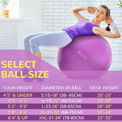 Anti-Burst and Slip Resistant Exercise Ball Yoga Ball Fitness Ball Birthing Ball with Quick Pump, 2,000-Pound Capacity, Multiple Colors and Sizes