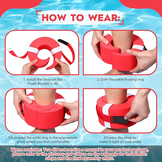 2 Pcs Foam Swim Aquatic Cuffs Equipment Water Aerobics Float Ring with Detachable Hook and Loop Fastener Fitness Workout Set for Swimming Fitness Training Pool Exercise