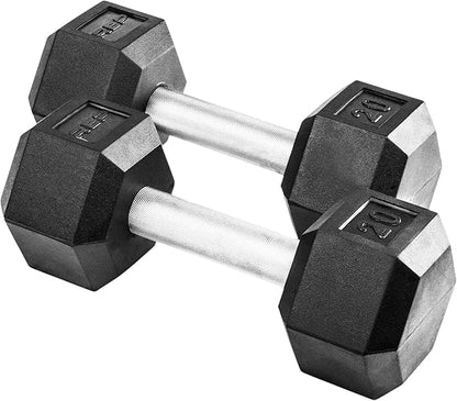 Rep Fitness Rubber Hex Dumbbell(s) - Singles (55LB +) and Pairs (5LB - 50LB) - Low Odor, Fully Knurled Handle