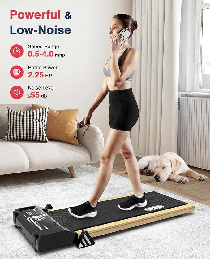 Redliro Walking Pad with Incline Wood - Under Desk Treadmills for Home - Portable Walking Pad Treadmill for Office, Max 265lb Weight Capacity Jogging Machine with Remote Control & LED Monitor.