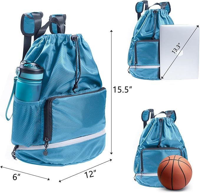 Swim Bag Beach Backpack Sports Drawstring Backpack - Gym Bag - Kids Swim Backpack Mens Beach Bag, Workout Bag