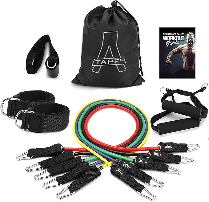 Resistance Bands Set, Resistance Tubes 11 Pieces, 150 lb, 100% Natural Latex, Exercise Bands, 5 Tube Fitness Bands for Muscle Training, Physical Therapy, Shape Body, Home Workouts