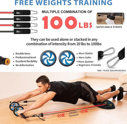 Ultimate Push Up Board, Portable at Home Gym, Strength Training Equipment for Men, Home Workout Equipment with 15 Gym Accessories, Foldable Pushup Bar with Resistance Band, Pilates Bar, Jump Rope