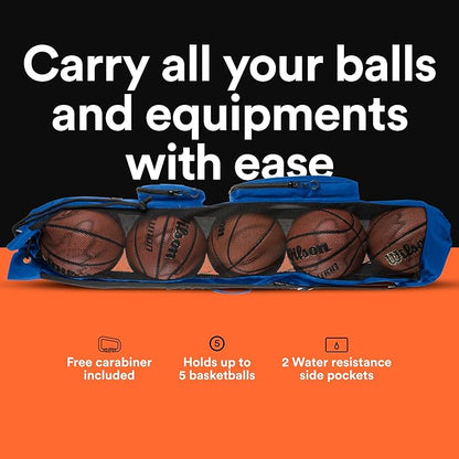 Fitdom Heavy Duty XL Basketball Mesh Equipment Ball Bag w/Shoulder Strap Design for Coach with 2 Front Pockets for Coaching & Sport Accessories. This Team Tube Carrier Can Store Up to 5 Basketballs