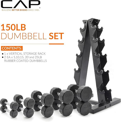 CAP Barbell Dumbbell Set with Rack | Multiple Options in 150lbs and 210lbs