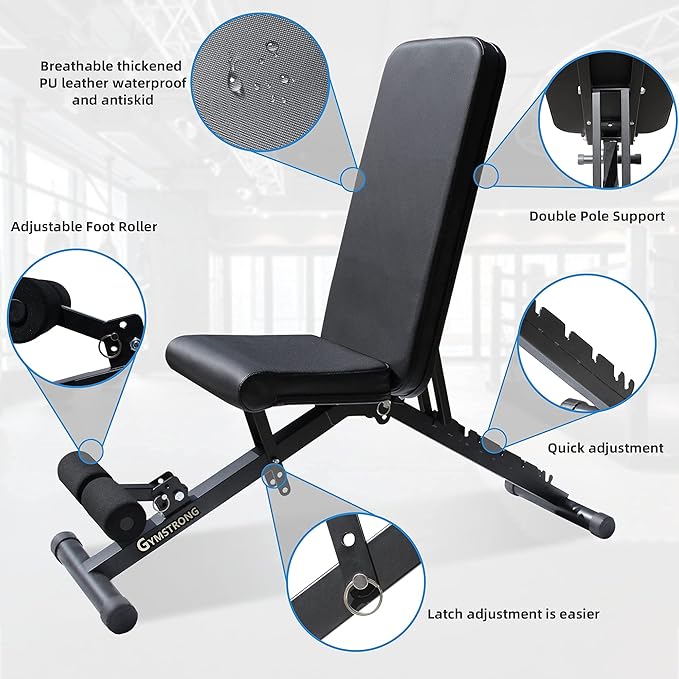 Weight Bench for Home Gym Exercise Workout Equipment Adjustable Weight Bench Incline Bench Press, 90 Degree Upright Shoulder Press and Flat Design