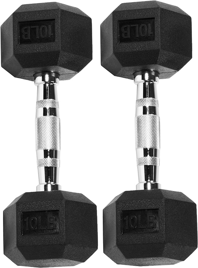 Signature Fitness Premium Rubber Encased Hex Dumbbell, Pairs