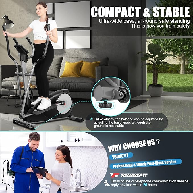 Elliptical Machine, Foldable Elliptical Machine for Home, 22 Resistance Levels with Large LCD Monitor Eliptical Exercise Machine