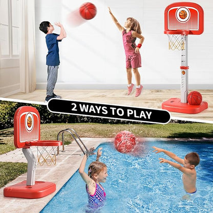 Pool Basketball Hoop Toys with 4 Balls, Swimming Pool Basketball Game for Kids Adults, Basketball Hoop Poolside Summer Water Games Toys Gifts for 3 4 5 6 7 8 Year Old Boys, Indoor Outdoor Toys