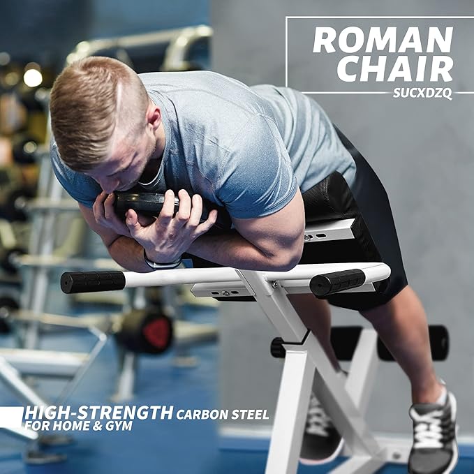 Roman Chair Back Extender - Angle & Height Dual Adjustable Hyperextension Bench for Home Gym - Adjustable Back Exercise Machine