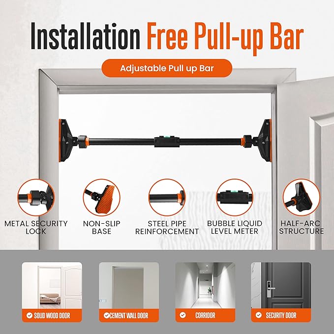 SQUATZ Doorway Pullup Bar & S-Shaped Push Up Bars - Pushup Handles for Floor - Door Frame Adjustable Pull Up Hanging Bar Home Gym Equipment