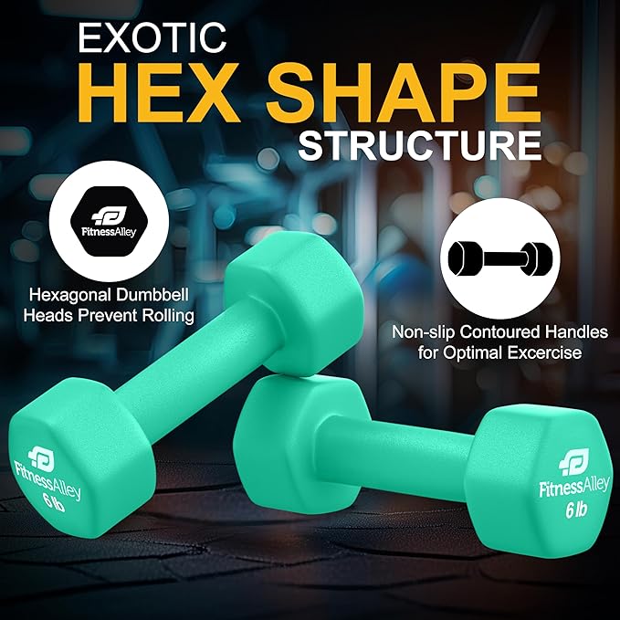 Neoprene Coated Workout Dumbbells set of 2 – Anti Roll, Non Slip with Smooth Grip Fitness & Exercise Dumbbells – Hexagon Shaped Hand Weights for Women & Men – Best Choice for Gyms & home use