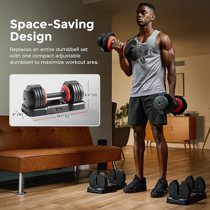 Sunny Health & Fitness Elite Adjustable Dumbbell 15/25/35/45/55 LB (Single Dumbbell) Space Saver, Secure Quick-Lock, Anti-Slip Steel Handle, Home Gym Fitness Optional Chrome Dumbbell Set (Pair) 33 LB