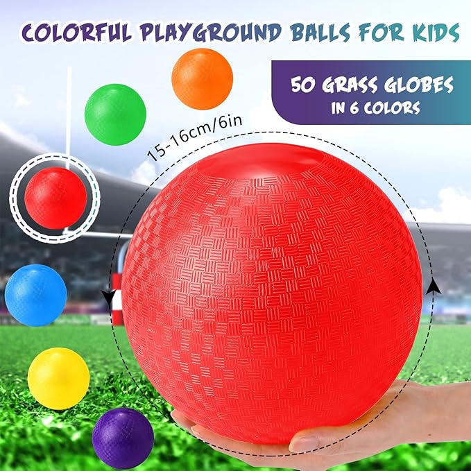 Jerify 50 Pcs 6 Inch Playground Balls Kickball Dodgeballs for Kids and Adults Rubber Bouncy Handball, Inflatable Balls, Camps, Picnic and Schoolyard Indoor and Outdoor Games