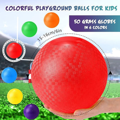 Jerify 50 Pcs 6 Inch Playground Balls Kickball Dodgeballs for Kids and Adults Rubber Bouncy Handball, Inflatable Balls, Camps, Picnic and Schoolyard Indoor and Outdoor Games