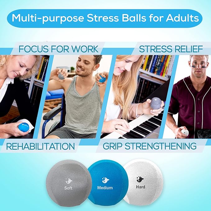 Serenilite Hand Therapy Exercise Stress Ball Bundle, Tri-Density Stress Balls for Adults & Grip Strengthening, Squeeze Balls for Hand Therapy, Hand Therapy Balls, Squeeze Ball, Hand Balls for Therapy