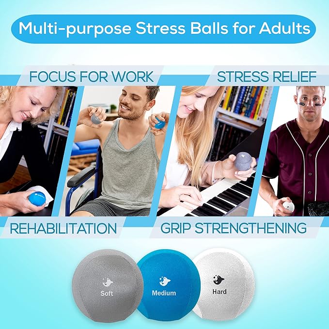 Serenilite Hand Therapy Exercise Stress Ball Bundle, Tri-Density Stress Balls for Adults & Grip Strengthening, Squeeze Balls for Hand Therapy, Hand Therapy Balls, Squeeze Ball, Hand Balls for Therapy