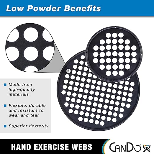 CanDo Hand Exercise Webs for Physical Therapy, Grip Strengthening, and Hand, Finger, Wrist Resistance Workouts, Portable Size, Low Powder, 7" Diameter, Black: X-Heavy