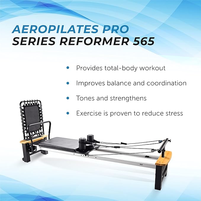 Stamina AeroPilates Pro Reformer Whole Body Resistance Padded Pilates Workout Machine with Cardio Rebounder for Home Workouts, Chrome Black