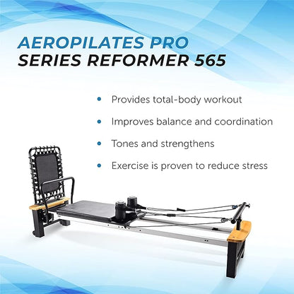 Stamina AeroPilates Pro Reformer Whole Body Resistance Padded Pilates Workout Machine with Cardio Rebounder for Home Workouts, Chrome Black