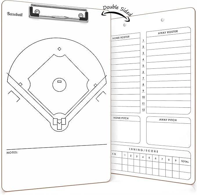 Scribbledo Baseball Dry Erase Board for Coaches 15x9 Inch Double Sided Baseball Lineup Board Whiteboard Coaching Accessories Equipment Softball Accessories The Baseball Score Keeping Book