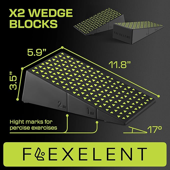 Squat Wedge Block Pair, Squat Ramp, Calf Raise Block, Anti-Slip Slant Board for Squats, ATG Equipment to Boost Workout, 17° Incline, 3.5x5.9x12.2, Backpack Included