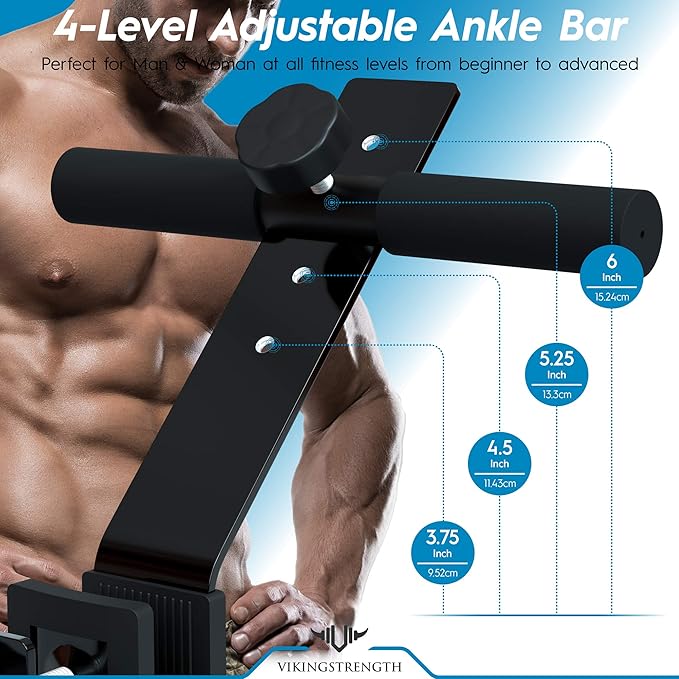 Vikingstrength Sit Up Assistant Device, Adjustable Strong Steel with Padded Ankle Bar, Home Work Travel Fitness sit up bar floor, Nordic Hamstring Curl Workout Equipment for Men & Women, Fits Any Door