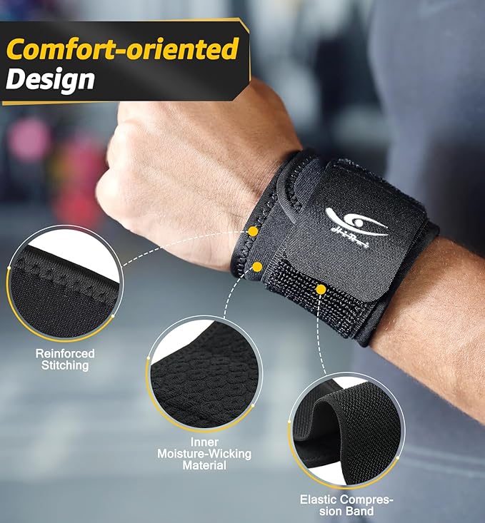 HiRui 2 PACK Wrist Compression Strap and Wrist Brace Sport Wrist Support for Fitness, Weightlifting, Tendonitis, Carpal Tunnel Arthritis, Pain Relief-Wear Anywhere-Unisex,Adjustable