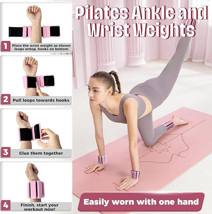 Wearable Wrist & Ankle Weights Set of 2/4, Adjustable Silicone Leg & Arm Weights for Women and Men for Yoga Pilates Fitness Strength Training Walking