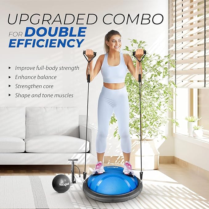 Yes4All 880LBS Premium Half Ball Balance Trainer, Stability Ball, Half Yoga Ball, Combo with Pilate Ball and Resistance Band for Exercises, Home Gym, Full Body Workouts