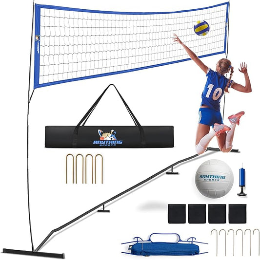 Outdoor Volleyball Net for Backyard. 12FT/20FT/32FT, 4 Adjustable Height Options, Ball with Pump, Boundary Markers, Carry Case and Stakes Included