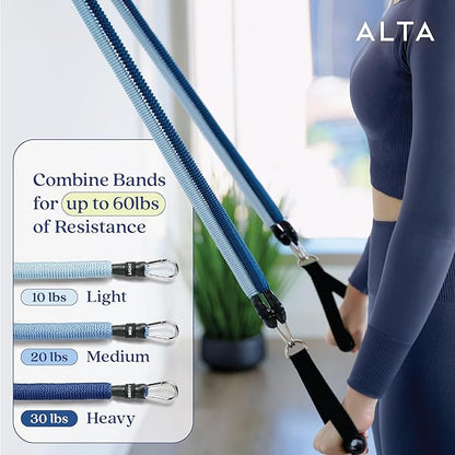 ALTA Resistance Tube Bands for Women - Full Kit Resistance Bands for Working Out with Handles, Ankle Straps, Door Anchor – Home Workout Bands for Physical Therapy, Pilates Long Exercise Bands Set