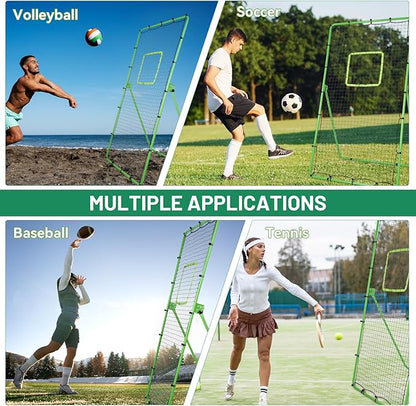 Volleyball Rebounder Net 4x7ft Volleyball Training Equipment Bounce Back Net with 5 Rebound Angles Neon Target and Bungee Cords for Multi Sports Rebounder Training Volleyball Practice Net