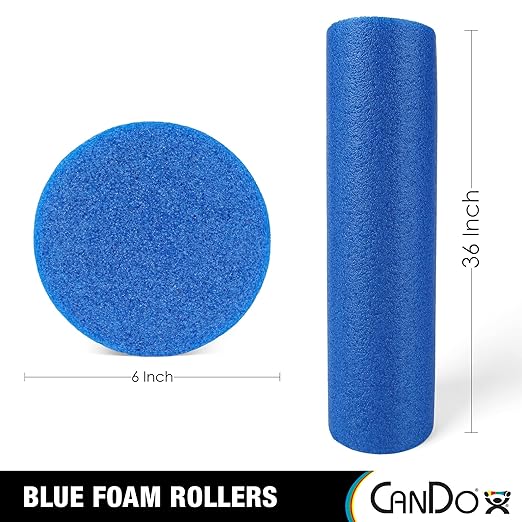 CanDo Blue PE Foam Rollers for Fitness, Exercise Muscle Restoration, Massage Therapy, Sport Recovery and Physical Therapy for Homes, Clinics, and Gyms 6" x 36" Round