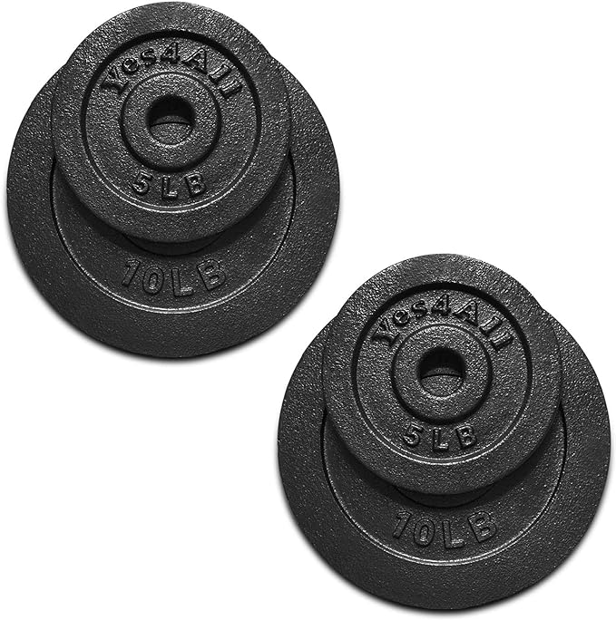 Yes4All 1.15 Inch Cast Iron Weight Plate - Ideal for Dumbbell Handle, Strength Training & Weightlifting (Set)