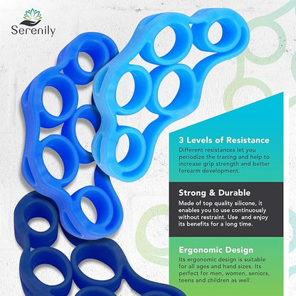 Serenily Hand Exercisers for Strength - Finger Strengthener, Hand exerciser Stroke Recovery Equipment for Parkinson's Aids, Arthritis & Hand Therapy. Hand Strengthener Physical Therapy Equipment (3 Pc)