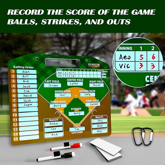 Magnetic Baseball Lineup Board，Baseball Lineup Cards Baseball Lineup Board for Dugout Baseball Clipboard for Coaches Softball Lineup Cards Marker Boards Baseball Coaching Accessories（Brown）