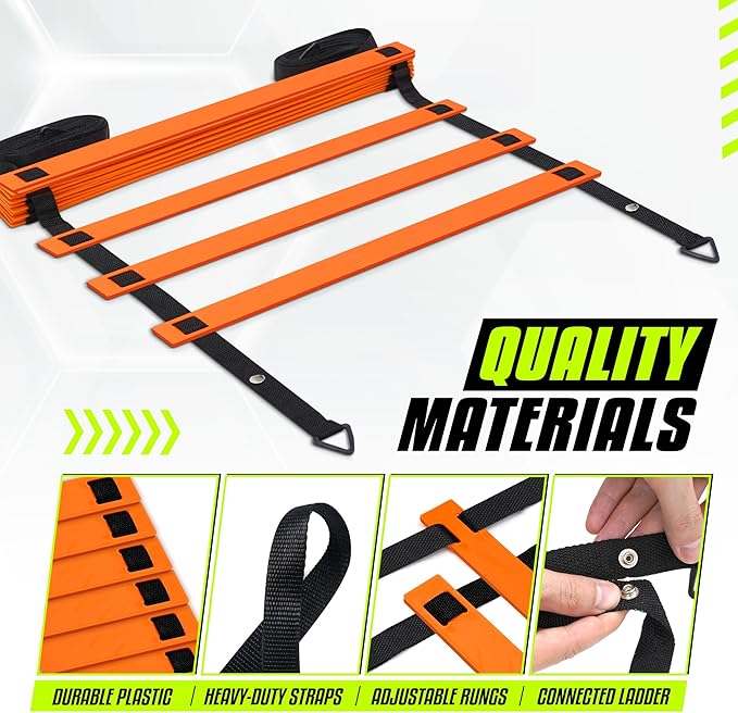 Yes4All 8, 12, 20 Rungs Agility Ladder - Speed Training Equipment for All Ages & Levels with Carrying Bag - Speed Ladder